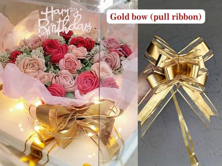 Gold bow pull ribbon 2&quot; wide (set of 6) cupcake bouquet cake decorating tip buttercream flower cake 