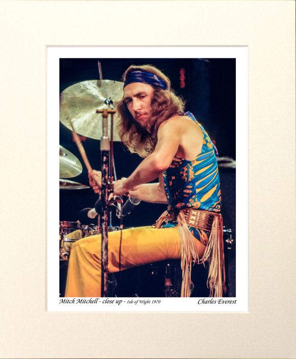 Jimi Hendrix Experience - Mitch Mitchell -  close up - 1970 IOW - Mounted Print - (12"x10") [321194]