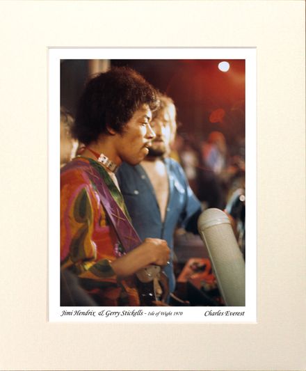 Jimi Hendrix &amp; Gerry Stickells - 1970 Isle of Wight Festival - Mounted Print - (12"x10") [323402]
