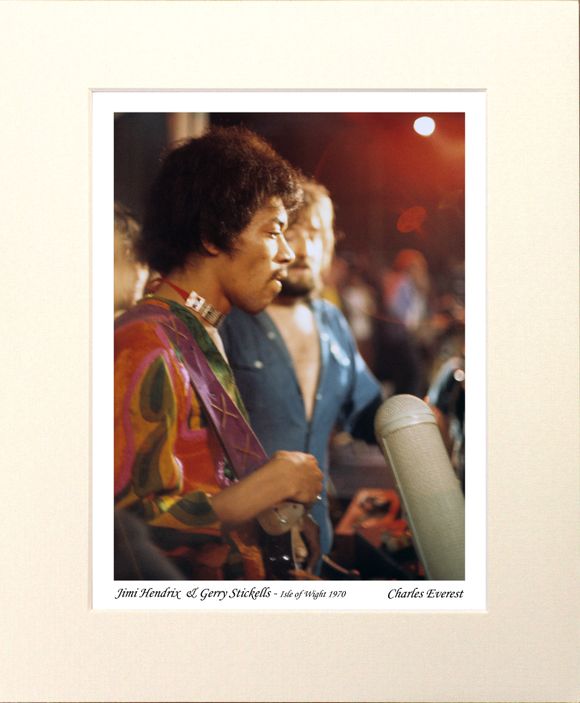 Jimi Hendrix &amp; Gerry Stickells - 1970 Isle of Wight Festival - Mounted Print - (12"x10") [323402]