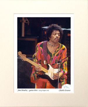 Jimi Hendrix - guitar hero - 1970 Isle of Wight Festival - Mounted Print - (12"x10") [323396]