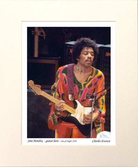 Jimi Hendrix - guitar hero - 1970 Isle of Wight Festival - Mounted Print - (12"x10") [323396]