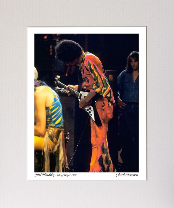 Jimi Hendrix - on Flying V - 1970 Isle of Wight Festival - Mounted Print - (12&quot;x10&quot;) [323181]