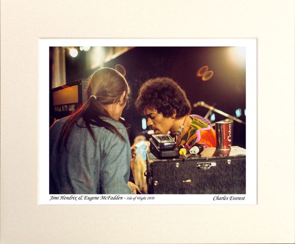 Jimi Hendrix &amp; Eugene McFadden - 1970 Isle of Wight Festival - Mounted Print - (12"x10") [322689]