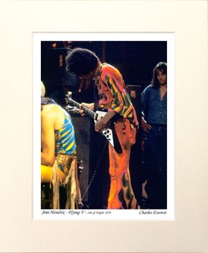 Jimi Hendrix - Flying V - 1970 Isle of Wight Festival - Mounted Print - (12"x10") [323181]