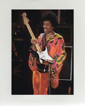 Jimi Hendrix - Fender Stratocaster &quot;Black Beauty&quot; - 1970 IOW - Mounted Print - (20&quot;x16&quot;) [322627]