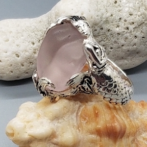 Genuine sea glass, with a tinge of pink/mauve, from the waters of the Bahamas, Mermaid ring Sterling