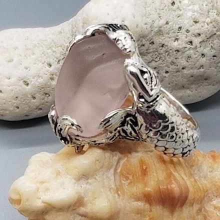Genuine sea glass, with a tinge of pink/mauve, from the waters of the Bahamas, Mermaid ring Sterling