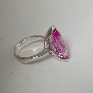 Sterling Silver Rose pink marquee solitaire ring