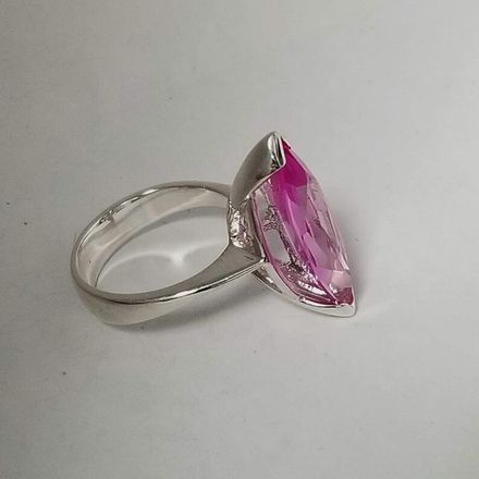 Sterling Silver Rose pink marquee solitaire ring