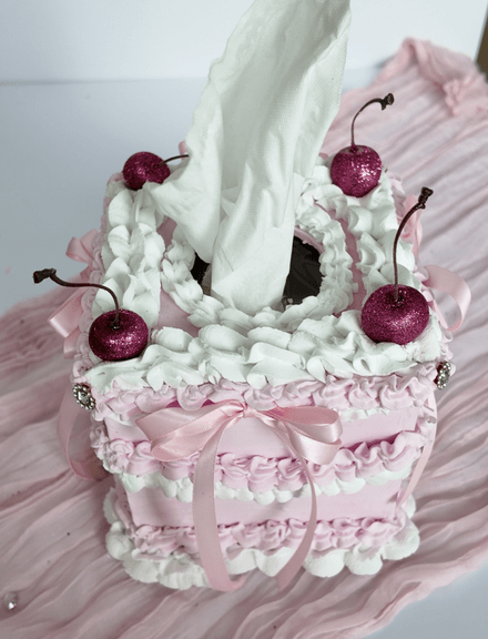 Faux Cake Tissue Box Cover | Pink Whimsical Home Decor