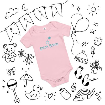 Stink Bomb Short Sleeve Onesie Aqua Letters