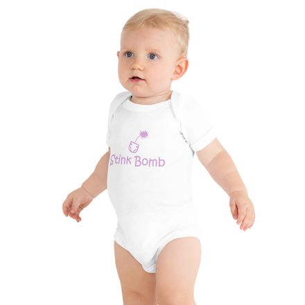 Stink Bomb Short Sleeve Onesie Purple Letters