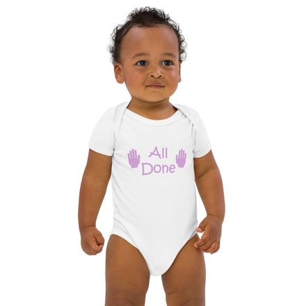 All Done Organic Onesie Purple Letters