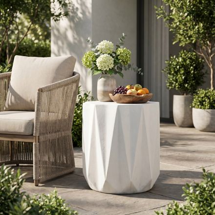 Antique White Magnesium Oxide Outdoor Side Table