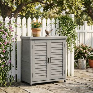 Grey Fir Wood Potting Bench with Metal Worktop