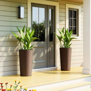 Brown Tall Patio Planters, Set of 2