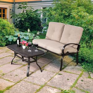 Beige Cushioned Loveseat and Coffee Table Set
