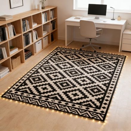 Reversible Geometric Outdoor Area Rug - Charcoal &amp; Cream