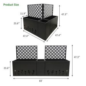 Black Metal Planter Boxes with 2 Trellis Panels, 3-Piece Set