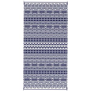 Blue and White Geometric Reversible Outdoor Rug