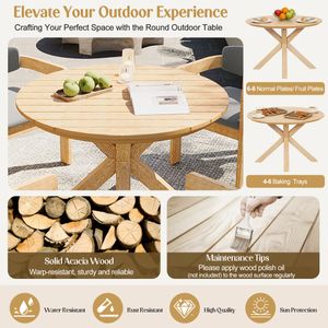 44.5-Inch Round Acacia Wood Patio Dining Table