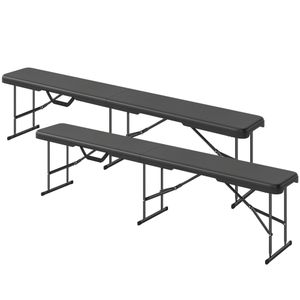 Black Folding Outdoor Bench Set for Patio and Events
