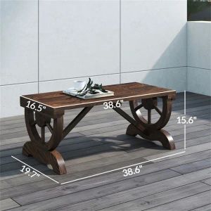 Brown Fir Wood Garden Bench with Wagon Wheel Legs