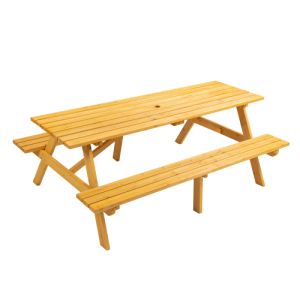 Yellow Wood Rectangular Picnic Table with 2 Built-In Benches