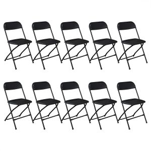 Black Plastic Folding Chairs with Metal Frames, Set of 10