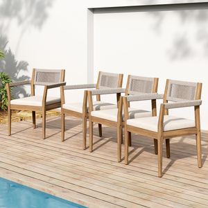 Acacia and Rope Outdoor Dining Chairs, Set of 4