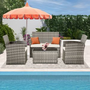 Gray Beige 4-Piece Patio Conversation Set