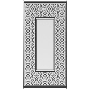 Black and White Reversible Outdoor Rug with Floral Border
