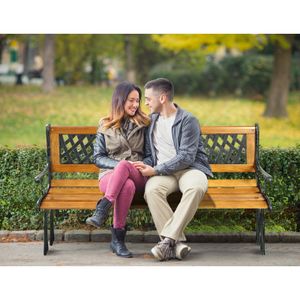 Cast Iron and Wood Outdoor Patio Bench