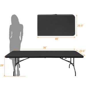 8 ft Folding Table with Carry Handle, Black