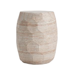 Beige Travertine-Effect Outdoor Side Table
