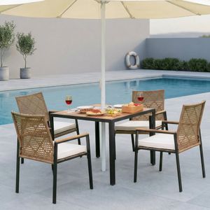Yellow Acacia Wood 5-Piece Patio Dining Set