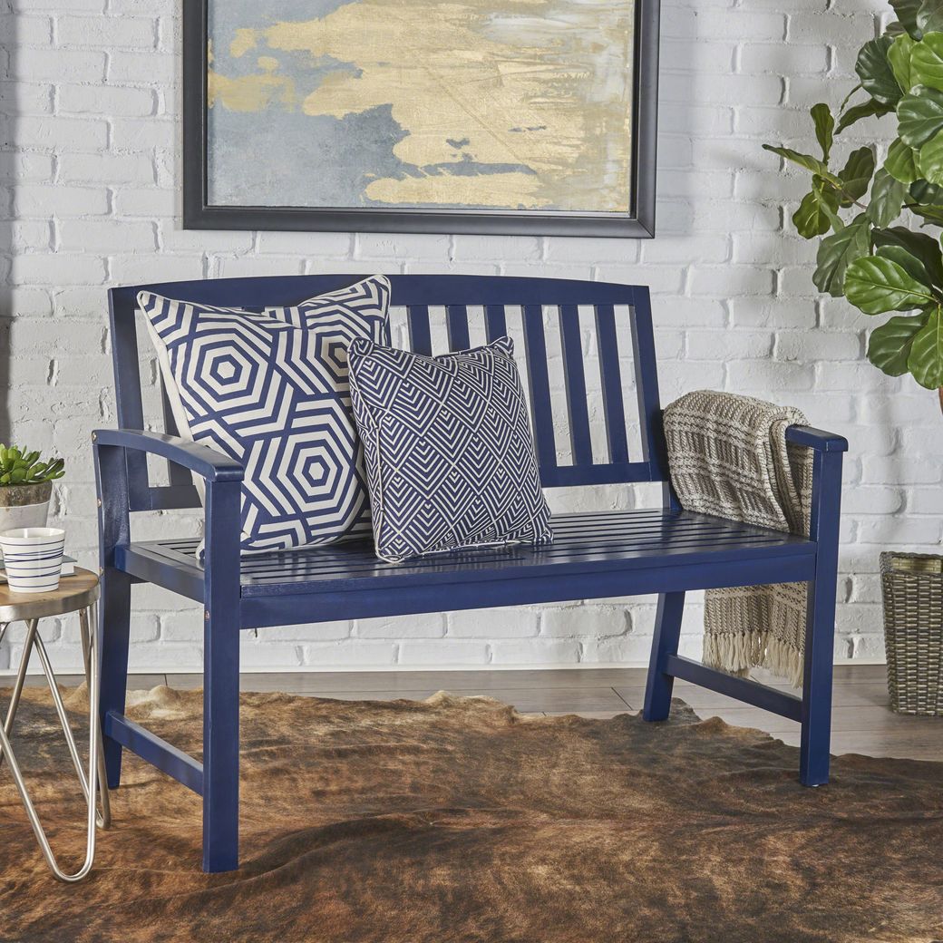 Blue acacia wood garden bench