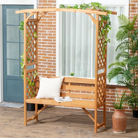 Walnut Garden Bench with Climbing Trellis