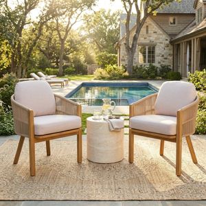 Acacia and Rope Patio Armchairs with Cushions, Set of 2
