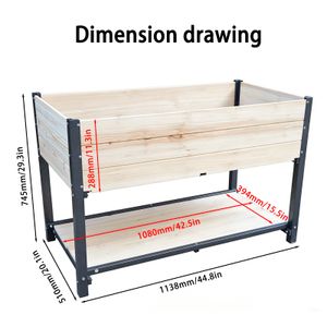 Wood and Iron Raised Garden Bed with Lower Shelf