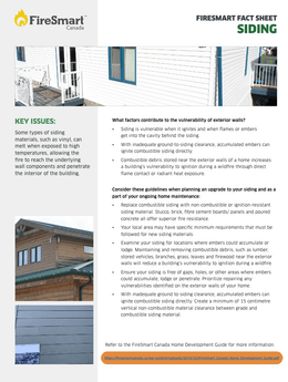 FireSmart Fact Sheet: Siding