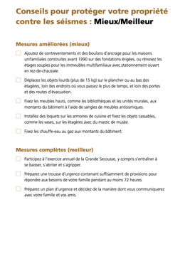 Conseils pour protéger votre propriété contre les séismes : Mieux/Meilleur