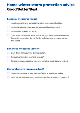 Home winter storm protection advice: Good/Better/Best