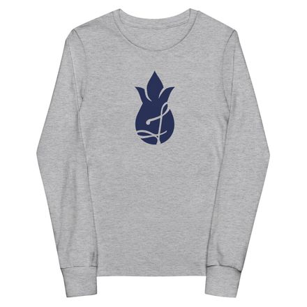 Youth Long Sleeve Tee - Grey - Navy Pineapple Logo