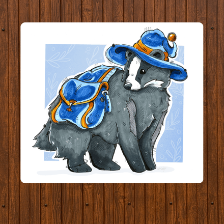 Winter Badger on an Adventure Print