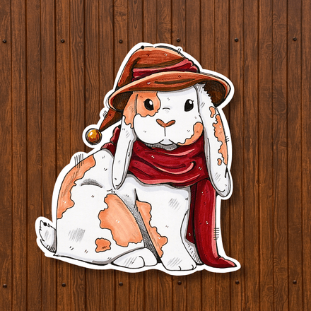 Winter Rabbit in Hat Sticker