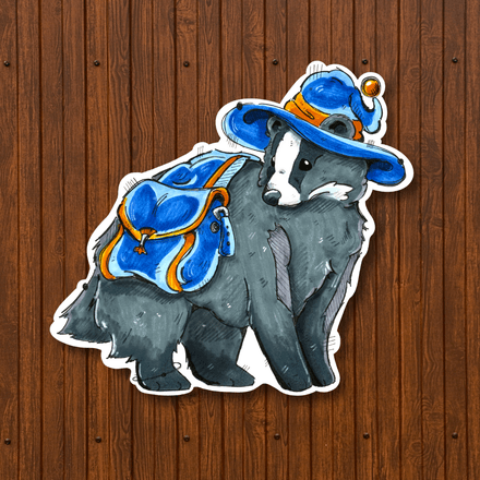 Winter Badger on an Adventure Sticker