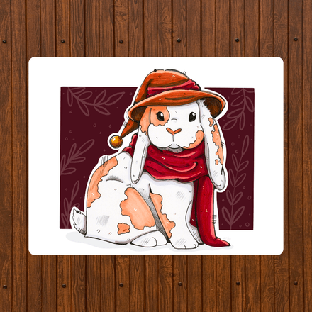 Winter Rabbit in Hat Print