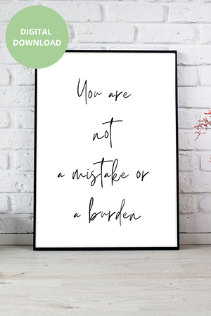 FREE - Not a Mistake - Black and White Printable Wall Art Quote